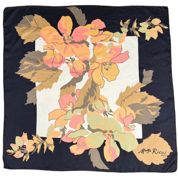 Vintage Nina Ricci / Mlle Ricci Silk Scarf 30" Floral Print Made in France - Picture 1 of 9